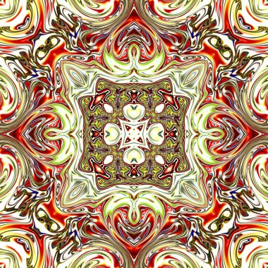 Benzersiz mandala, Oriental yuvarlak desen, mistik motifi, egzotik arka plan. Fantastik fraktal tasarım, geometrik doku parlayan renkli dijital sanat.