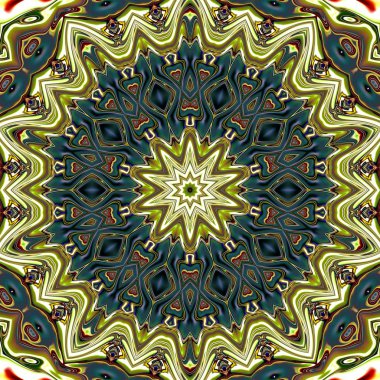 Benzersiz mandala, Oriental yuvarlak desen, mistik motifi, egzotik arka plan. Fantastik fraktal tasarım, geometrik doku parlayan renkli dijital sanat.