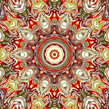 Benzersiz mandala, Oriental yuvarlak desen, mistik motifi, egzotik arka plan. Fantastik fraktal tasarım, geometrik doku parlayan renkli dijital sanat.