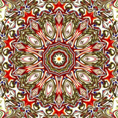 Benzersiz mandala, Oriental yuvarlak desen, mistik motifi, egzotik arka plan. Fantastik fraktal tasarım, geometrik doku parlayan renkli dijital sanat.