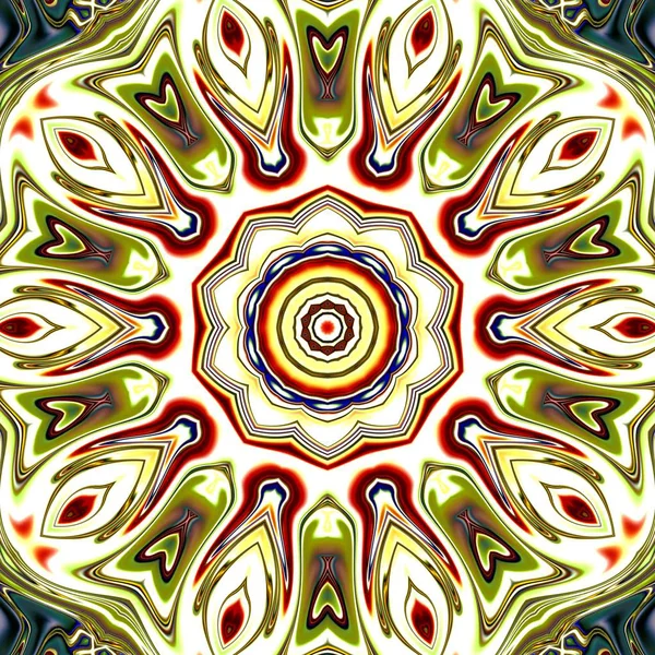 Benzersiz mandala, Oriental yuvarlak desen, mistik motifi, egzotik arka plan. Fantastik fraktal tasarım, geometrik doku parlayan renkli dijital sanat.