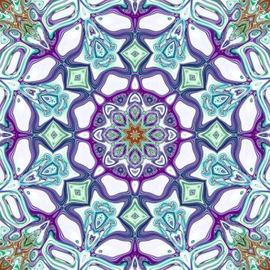 Benzersiz mandala, Oriental yuvarlak desen, mistik motifi, egzotik arka plan. Fantastik fraktal tasarım, geometrik doku parlayan renkli dijital sanat.