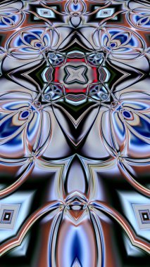 Benzersiz mandala, Oriental yuvarlak desen, mistik motifi, egzotik arka plan. Fantastik fraktal tasarım, geometrik doku parlayan renkli dijital sanat.