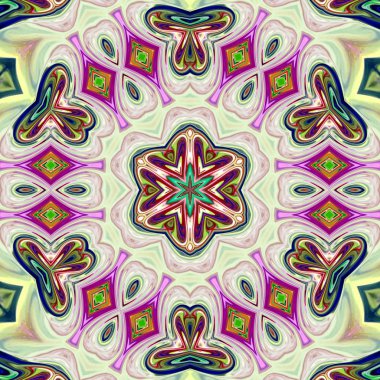 Benzersiz mandala, Oriental yuvarlak desen, mistik motifi, egzotik arka plan. Fantastik fraktal tasarım, geometrik doku parlayan renkli dijital sanat.