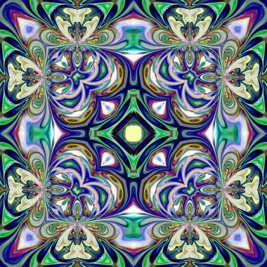 Benzersiz mandala, Oriental yuvarlak desen, mistik motifi, egzotik arka plan. Fantastik fraktal tasarım, geometrik doku parlayan renkli dijital sanat.