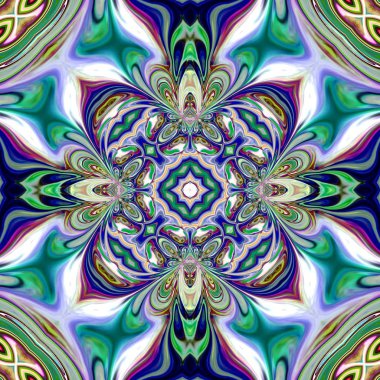 Benzersiz mandala, Oriental yuvarlak desen, mistik motifi, egzotik arka plan. Fantastik fraktal tasarım, geometrik doku parlayan renkli dijital sanat.