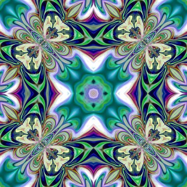 Benzersiz mandala, Oriental yuvarlak desen, mistik motifi, egzotik arka plan. Fantastik fraktal tasarım, geometrik doku parlayan renkli dijital sanat.