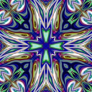 Benzersiz mandala, Oriental yuvarlak desen, mistik motifi, egzotik arka plan. Fantastik fraktal tasarım, geometrik doku parlayan renkli dijital sanat.