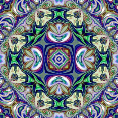 Benzersiz mandala, Oriental yuvarlak desen, mistik motifi, egzotik arka plan. Fantastik fraktal tasarım, geometrik doku parlayan renkli dijital sanat.