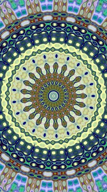 Benzersiz mandala, Oriental yuvarlak desen, mistik motifi, egzotik arka plan. Fantastik fraktal tasarım, geometrik doku parlayan renkli dijital sanat.