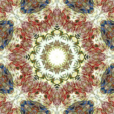 Benzersiz mandala, Oriental yuvarlak desen, mistik motifi, egzotik arka plan. Fantastik fraktal tasarım, geometrik doku parlayan renkli dijital sanat.