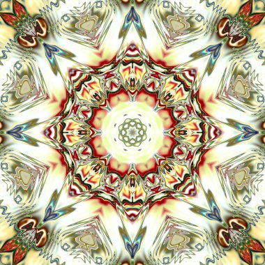 Benzersiz mandala, Oriental yuvarlak desen, mistik motifi, egzotik arka plan. Fantastik fraktal tasarım, geometrik doku parlayan renkli dijital sanat.