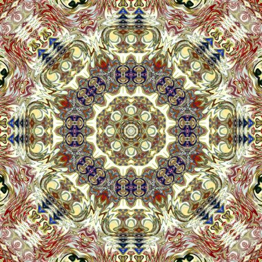 Benzersiz mandala, Oriental yuvarlak desen, mistik motifi, egzotik arka plan. Fantastik fraktal tasarım, geometrik doku parlayan renkli dijital sanat.