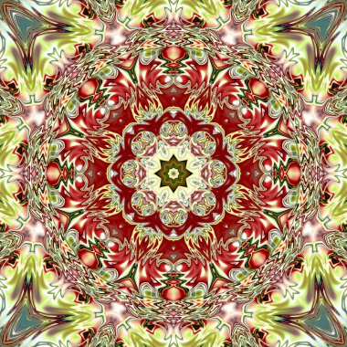 Benzersiz mandala, Oriental yuvarlak desen, mistik motifi, egzotik arka plan. Fantastik fraktal tasarım, geometrik doku parlayan renkli dijital sanat.