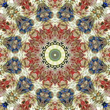 Benzersiz mandala, Oriental yuvarlak desen, mistik motifi, egzotik arka plan. Fantastik fraktal tasarım, geometrik doku parlayan renkli dijital sanat.