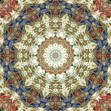 Benzersiz mandala, Oriental yuvarlak desen, mistik motifi, egzotik arka plan. Fantastik fraktal tasarım, geometrik doku parlayan renkli dijital sanat.