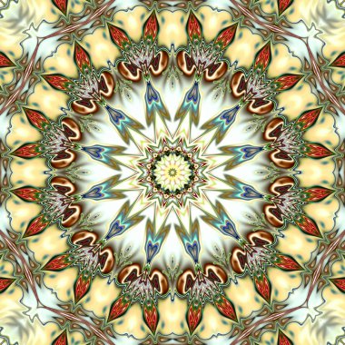 Benzersiz mandala, Oriental yuvarlak desen, mistik motifi, egzotik arka plan. Fantastik fraktal tasarım, geometrik doku parlayan renkli dijital sanat.