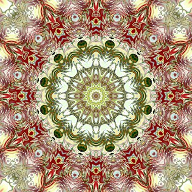 Benzersiz mandala, Oriental yuvarlak desen, mistik motifi, egzotik arka plan. Fantastik fraktal tasarım, geometrik doku parlayan renkli dijital sanat.