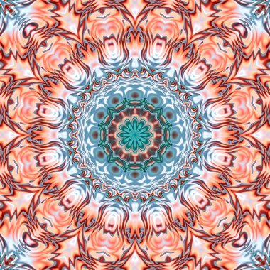 Benzersiz mandala, Oriental yuvarlak desen, mistik motifi, egzotik arka plan. Fantastik fraktal tasarım, geometrik doku parlayan renkli dijital sanat.