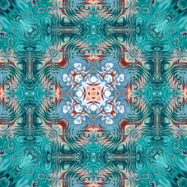 Benzersiz mandala, Oriental yuvarlak desen, mistik motifi, egzotik arka plan. Fantastik fraktal tasarım, geometrik doku parlayan renkli dijital sanat.