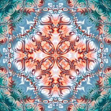 Benzersiz mandala, Oriental yuvarlak desen, mistik motifi, egzotik arka plan. Fantastik fraktal tasarım, geometrik doku parlayan renkli dijital sanat.