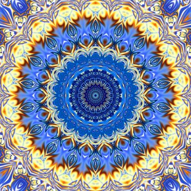 Benzersiz mandala, Oriental yuvarlak desen, mistik motifi, egzotik arka plan. Fantastik fraktal tasarım, geometrik doku parlayan renkli dijital sanat.