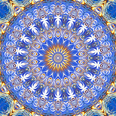 Benzersiz mandala, Oriental yuvarlak desen, mistik motifi, egzotik arka plan. Fantastik fraktal tasarım, geometrik doku parlayan renkli dijital sanat.