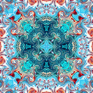 Benzersiz mandala, Oriental yuvarlak desen, mistik motifi, egzotik arka plan. Fantastik fraktal tasarım, geometrik doku parlayan renkli dijital sanat.