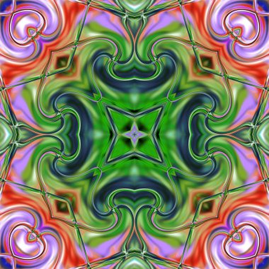 Benzersiz mandala, Oriental yuvarlak desen, mistik motifi, egzotik arka plan. Fantastik fraktal tasarım, geometrik doku parlayan renkli dijital sanat.