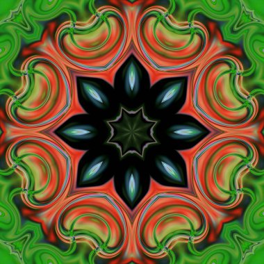 Benzersiz mandala, Oriental yuvarlak desen, mistik motifi, egzotik arka plan. Fantastik fraktal tasarım, geometrik doku parlayan renkli dijital sanat.