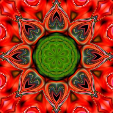 Benzersiz mandala, Oriental yuvarlak desen, mistik motifi, egzotik arka plan. Fantastik fraktal tasarım, geometrik doku parlayan renkli dijital sanat.