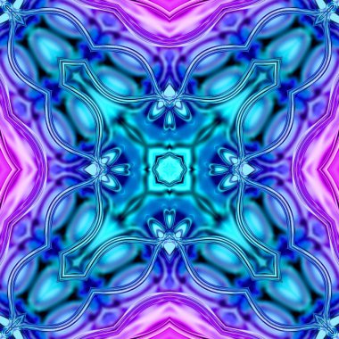 Benzersiz mandala, Oriental yuvarlak desen, mistik motifi, egzotik arka plan. Fantastik fraktal tasarım, geometrik doku parlayan renkli dijital sanat.