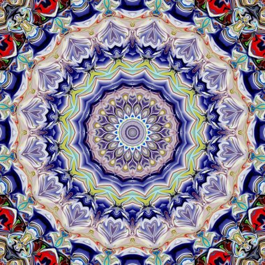 Benzersiz mandala, Oriental yuvarlak desen, mistik motifi, egzotik arka plan. Fantastik fraktal tasarım, geometrik doku parlayan renkli dijital sanat.