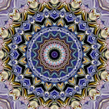 Benzersiz mandala, Oriental yuvarlak desen, mistik motifi, egzotik arka plan. Fantastik fraktal tasarım, geometrik doku parlayan renkli dijital sanat.