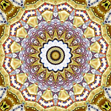 Benzersiz mandala, Oriental yuvarlak desen, mistik motifi, egzotik arka plan. Fantastik fraktal tasarım, geometrik doku parlayan renkli dijital sanat.