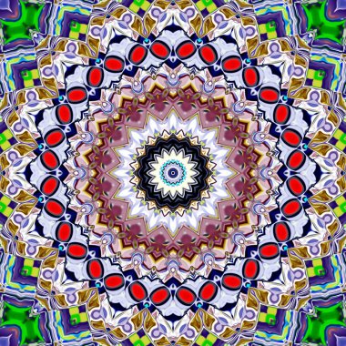 Benzersiz mandala, Oriental yuvarlak desen, mistik motifi, egzotik arka plan. Fantastik fraktal tasarım, geometrik doku parlayan renkli dijital sanat.