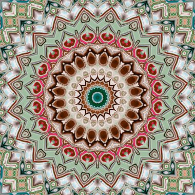 Benzersiz mandala, Oriental yuvarlak desen, mistik motifi, egzotik arka plan. Fantastik fraktal tasarım, geometrik doku parlayan renkli dijital sanat.