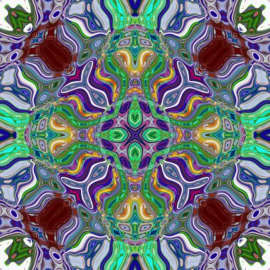 Benzersiz mandala, Oriental yuvarlak desen, mistik motifi, egzotik arka plan. Fantastik fraktal tasarım, geometrik doku parlayan renkli dijital sanat.