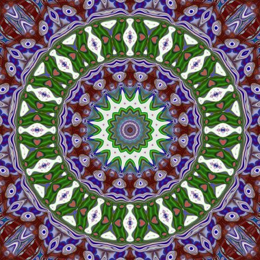 Benzersiz mandala, Oriental yuvarlak desen, mistik motifi, egzotik arka plan. Fantastik fraktal tasarım, geometrik doku parlayan renkli dijital sanat.