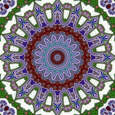 Benzersiz mandala, Oriental yuvarlak desen, mistik motifi, egzotik arka plan. Fantastik fraktal tasarım, geometrik doku parlayan renkli dijital sanat.