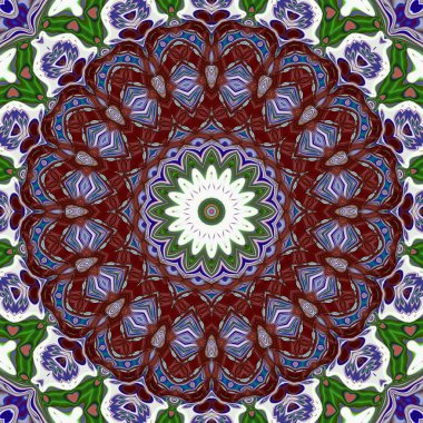 Benzersiz mandala, Oriental yuvarlak desen, mistik motifi, egzotik arka plan. Fantastik fraktal tasarım, geometrik doku parlayan renkli dijital sanat.