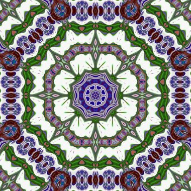 Benzersiz mandala, Oriental yuvarlak desen, mistik motifi, egzotik arka plan. Fantastik fraktal tasarım, geometrik doku parlayan renkli dijital sanat.