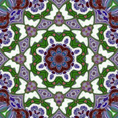 Benzersiz mandala, Oriental yuvarlak desen, mistik motifi, egzotik arka plan. Fantastik fraktal tasarım, geometrik doku parlayan renkli dijital sanat.