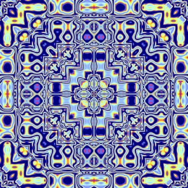 Benzersiz mandala, Oriental yuvarlak desen, mistik motifi, egzotik arka plan. Fantastik fraktal tasarım, geometrik doku parlayan renkli dijital sanat.