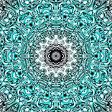 Benzersiz mandala, Oriental yuvarlak desen, mistik motifi, egzotik arka plan. Fantastik fraktal tasarım, geometrik doku parlayan renkli dijital sanat.