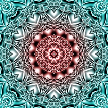 Benzersiz mandala, Oriental yuvarlak desen, mistik motifi, egzotik arka plan. Fantastik fraktal tasarım, geometrik doku parlayan renkli dijital sanat.