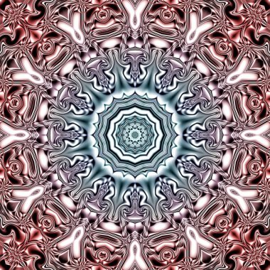 Benzersiz mandala, Oriental yuvarlak desen, mistik motifi, egzotik arka plan. Fantastik fraktal tasarım, geometrik doku parlayan renkli dijital sanat.