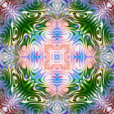 Benzersiz mandala, Oriental yuvarlak desen, mistik motifi, egzotik arka plan. Fantastik fraktal tasarım, geometrik doku parlayan renkli dijital sanat.