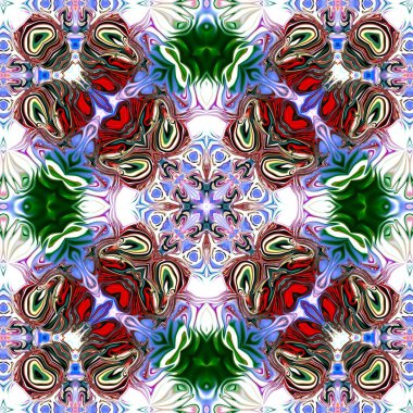 Benzersiz mandala, Oriental yuvarlak desen, mistik motifi, egzotik arka plan. Fantastik fraktal tasarım, geometrik doku parlayan renkli dijital sanat.