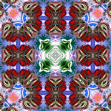 Benzersiz mandala, Oriental yuvarlak desen, mistik motifi, egzotik arka plan. Fantastik fraktal tasarım, geometrik doku parlayan renkli dijital sanat.